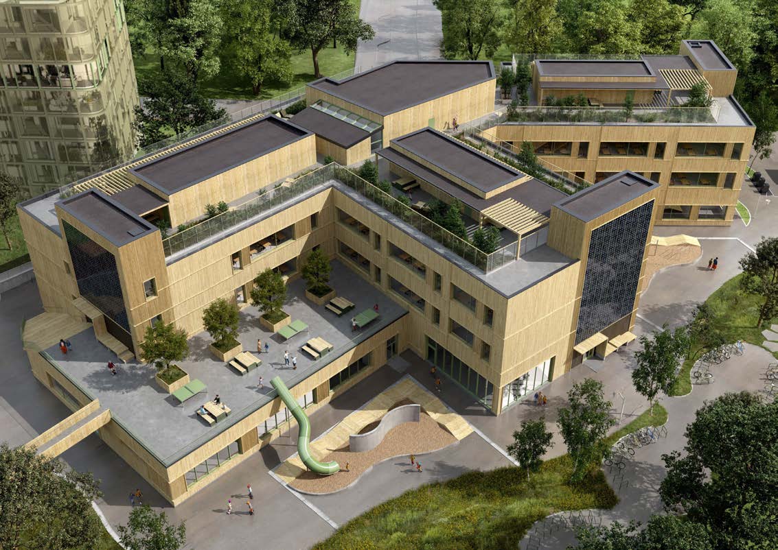 Skisse i farger av Magasinparken ungdomsskole