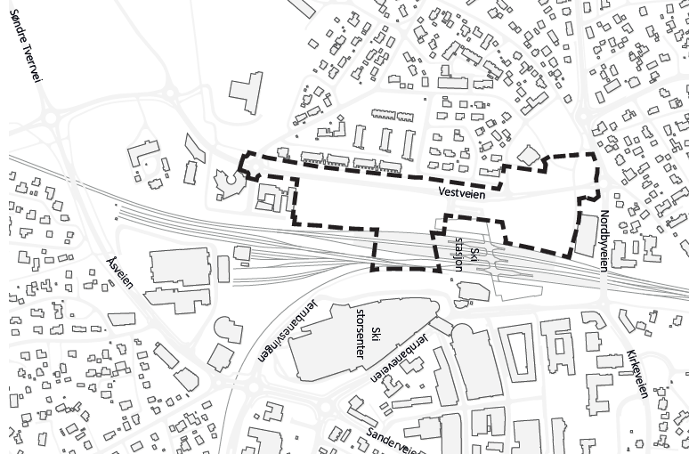 Område for planarbeid på Ski stasjon vest
