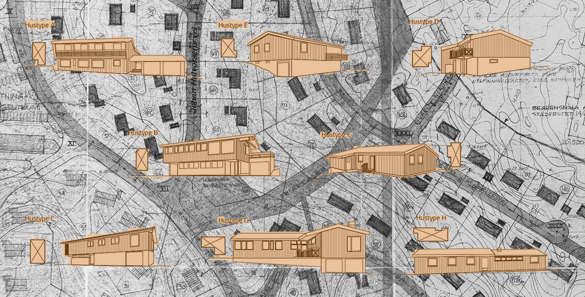 Ulike skisser av husene i Ingieråsen