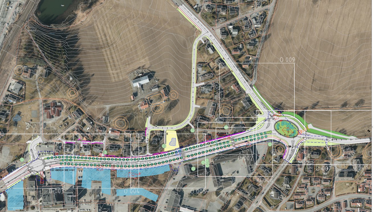 Kartutsnitt av Kirkeveien med planlagt utbygging tegnet inn